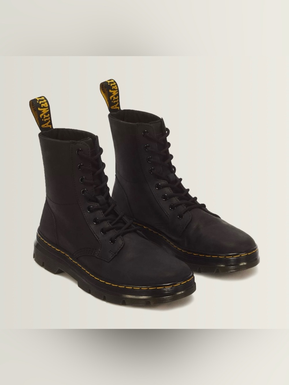 Dr. Martens Black Combs Lace-Up 8-Eye Combat Boots Soft Leather